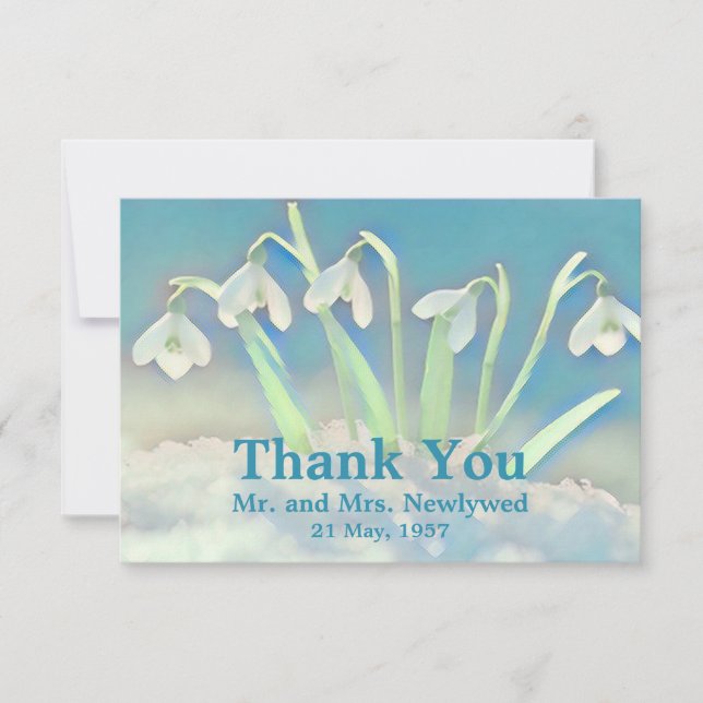 Snowdrops Blue Thank You Card (Front)
