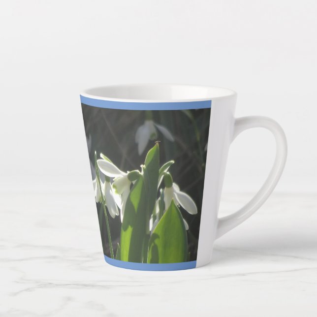 Snowdrops Cust. Border Blue Latte Mug (Right)