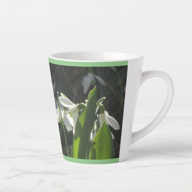 Snowdrops Cust. Border Green Latte Mug (Right)