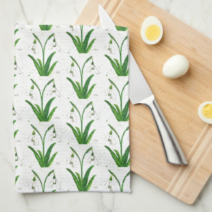Snowdrops Floral White Flowers Nature Watercolor Tea Towel