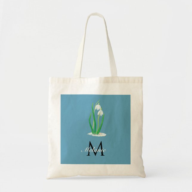 Snowdrops Flowers Spring Custom Monogram  Tote Bag (Front)