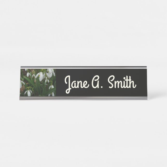 Snowdrops I (Galanthus) White Spring Flowers Desk Name Plate (Front)