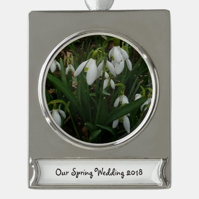 Snowdrops I (Galanthus) White Spring Flowers Silver Plated Banner Ornament (Front)