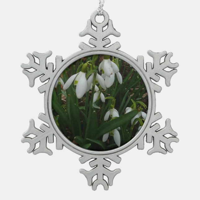 Snowdrops I (Galanthus) White Spring Flowers Snowflake Pewter Christmas Ornament (Front)