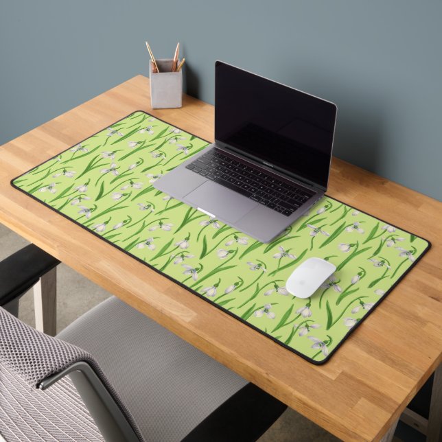 Snowdrops on honey dew desk mat (Office 2)