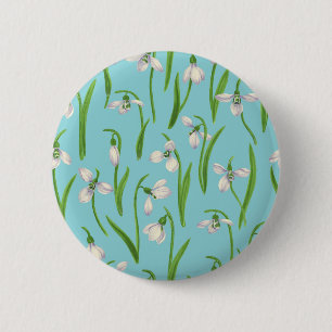 Snowdrops on pool blue 6 cm round badge