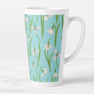 Snowdrops on pool blue latte mug