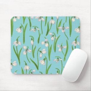 Snowdrops on pool blue mouse mat