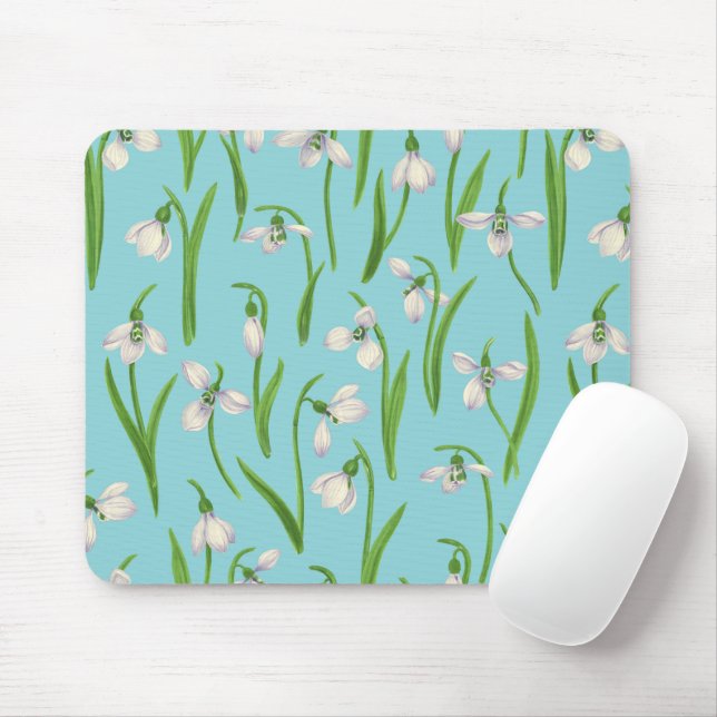 Snowdrops on pool blue mouse mat (With Mouse)