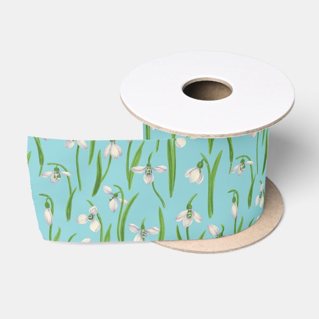 Snowdrops on pool blue satin ribbon (Spool)