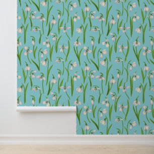 Snowdrops on pool blue wallpaper