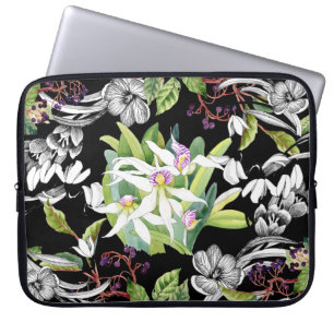 Snowdrops & Orchids: Sketched Black Pattern Laptop Sleeve