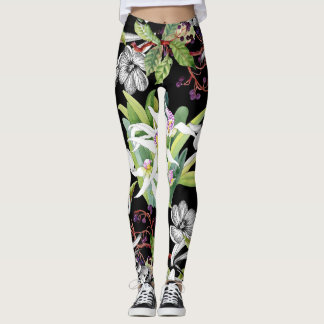 Snowdrops & Orchids: Sketched Black Pattern Leggings