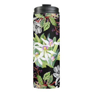 Snowdrops & Orchids: Sketched Black Pattern Thermal Tumbler