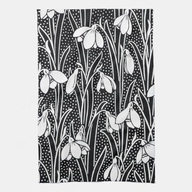 Snowdrops Oven Mitt and Pot Holders Tea Towel (Vertical)