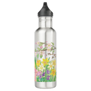 Snowdrops, primroses, apple blossoms, daffodils  710 ml water bottle