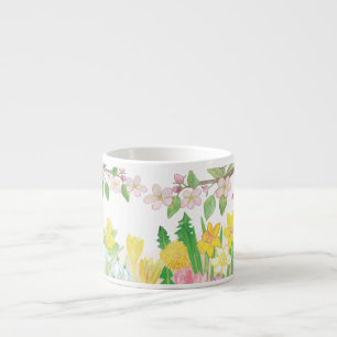 Snowdrops, primroses, apple blossoms, daffodils espresso cup