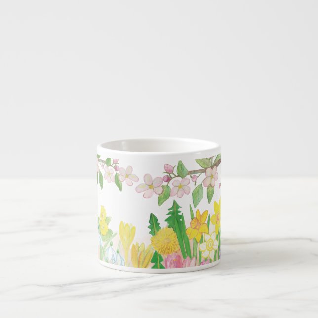 Snowdrops, primroses, apple blossoms, daffodils espresso cup (Front)