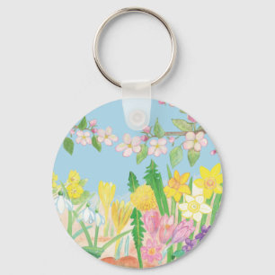 Snowdrops, primroses, apple blossoms, daffodils key ring