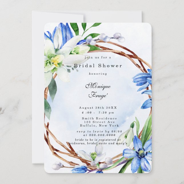 Snowdrops Scilla Spring Floral Bridal Shower Invitation (Front)