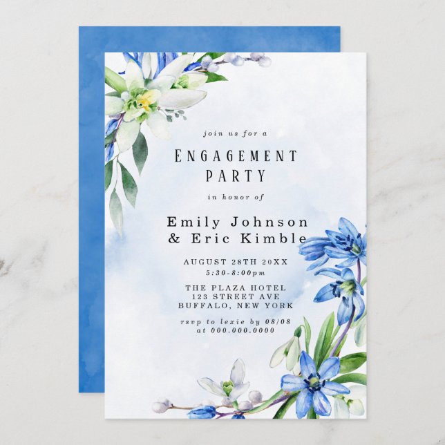 Snowdrops Scilla Spring Floral Engagement Party Invitation (Front/Back)