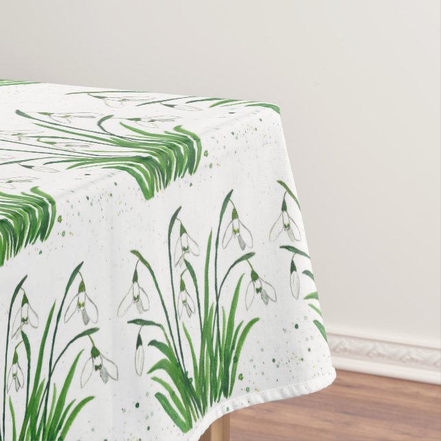 Snowdrops Spring floral watercolor white Easter Tablecloth (In Situ)