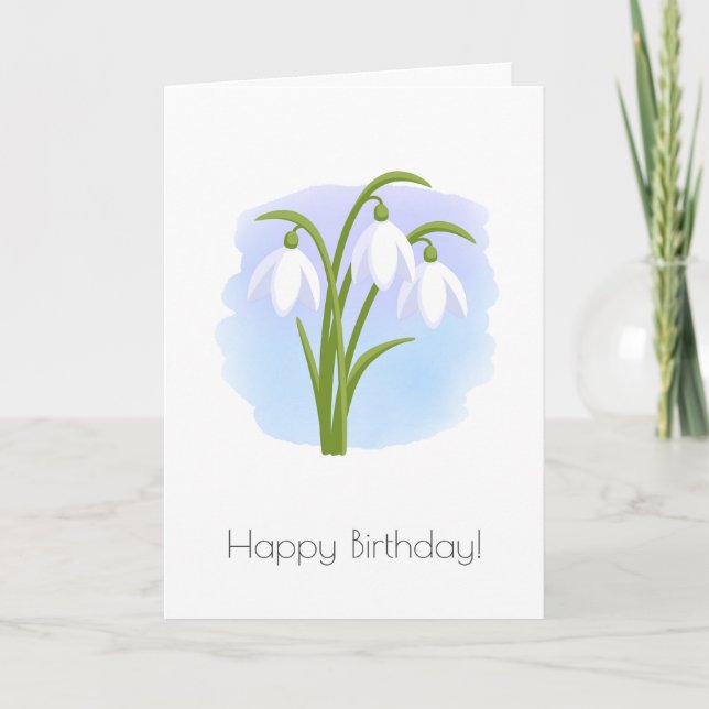 Snowdrops Spring Flowers - Happy Birthday Card (Front)