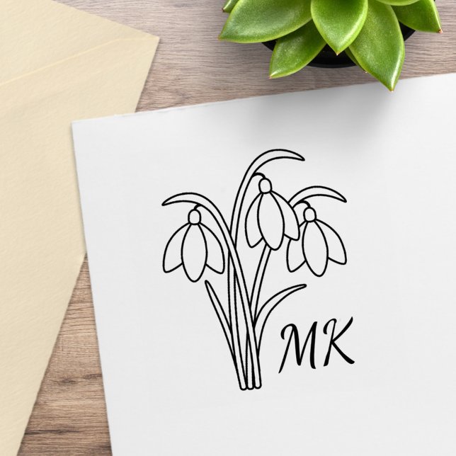Snowdrops Spring Flowers Monogram Initials Rubber Stamp (Creator Uploaded)