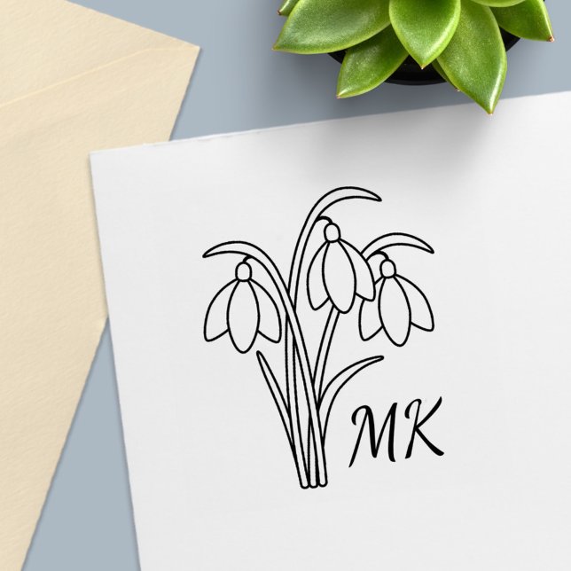 Snowdrops Spring Flowers Monogram Initials Self-inking Stamp (Creator Uploaded)