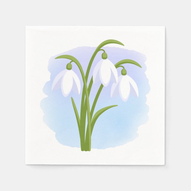 Snowdrops - Spring Flowers on Watercolor Blue Napkin (Front)