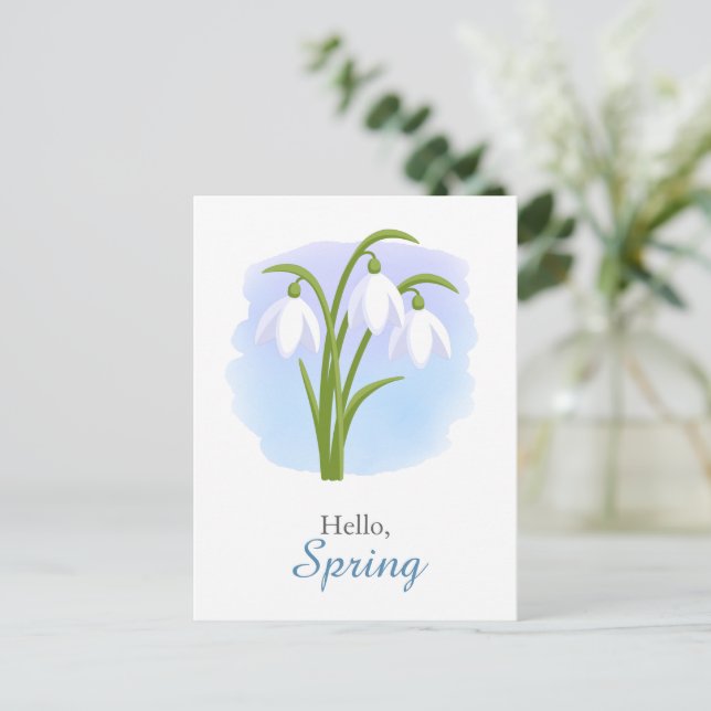 Snowdrops - Spring Flowers Watercolor Blue Quote Postcard (Standing Front)