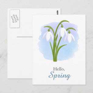 Snowdrops - Spring Flowers Watercolor Blue Quote Postcard