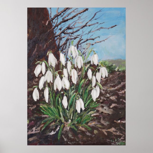 snowdrops under a tree oil painting  poster (Front)