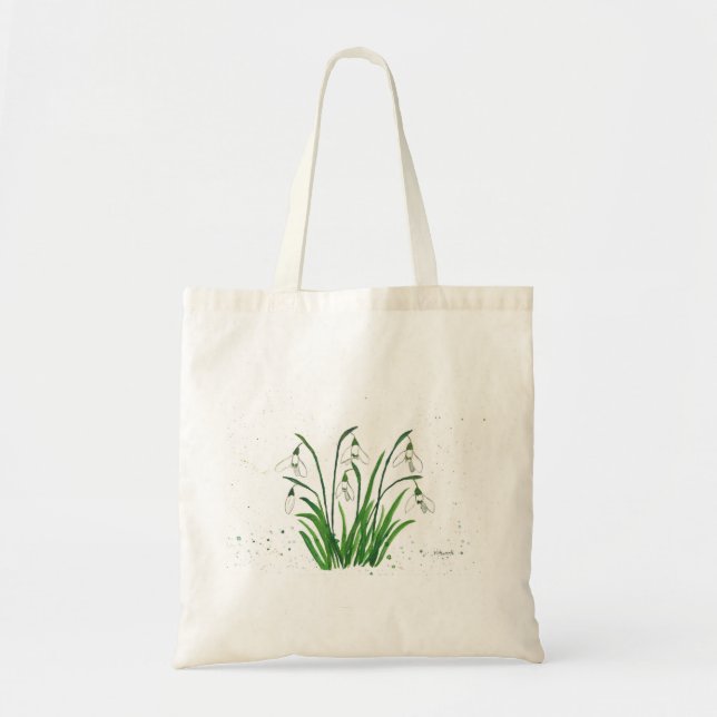 Snowdrops white floral spring rustic watercolor tote bag (Front)