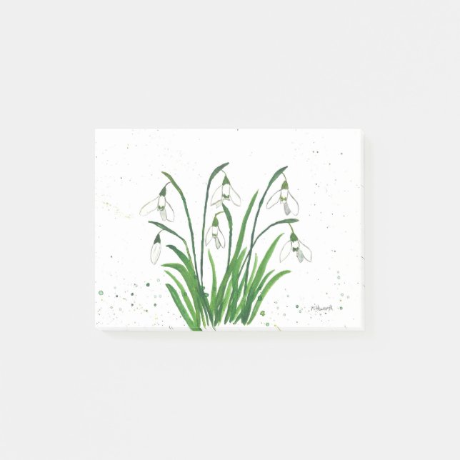 Snowdrops white flowers watercolour post-it notes (Front)