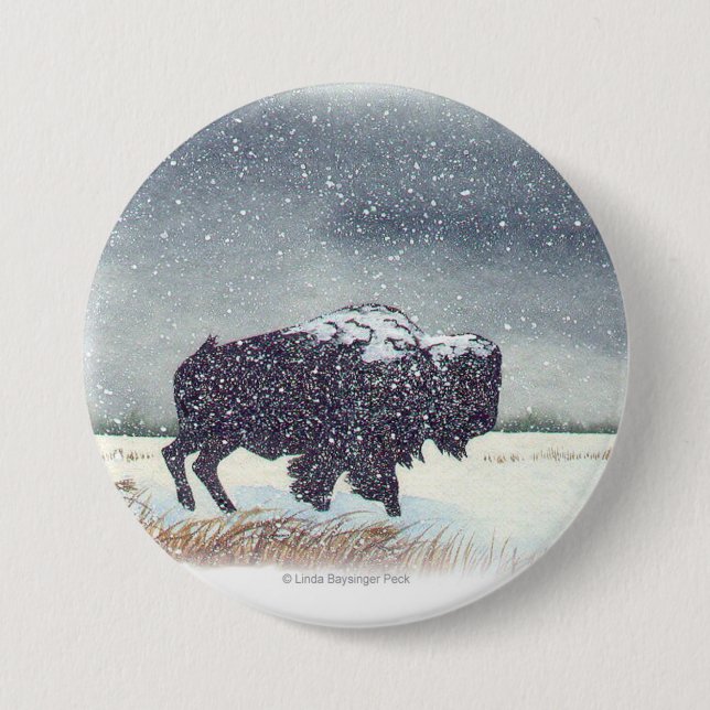Snowdusted Bison Painting 7.5 Cm Round Badge (Front)