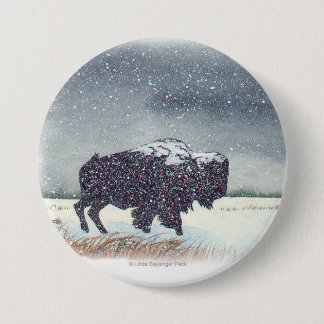 Snowdusted Bison Painting 7.5 Cm Round Badge