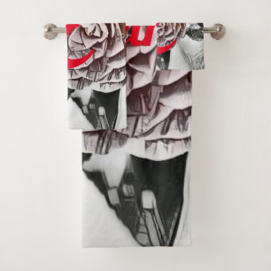 Snowed Frozen Rose Drawing  Bath Towel Set