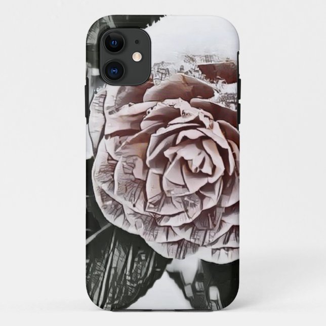 Snowed Frozen Rose Drawing iPhone / iPad case (Back)