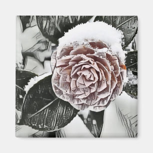 Snowed Frozen Rose Drawing  Magnet