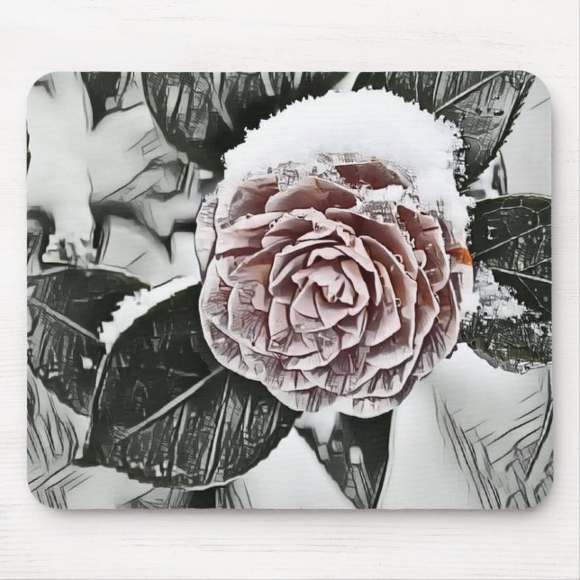 Snowed Frozen Rose Drawing Mouse Pad (Front)
