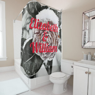 Snowed Frozen Rose Drawing  Shower Curtain