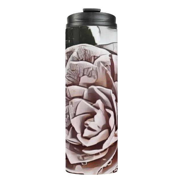 Snowed Frozen Rose Drawing  Thermal Tumbler (Front)