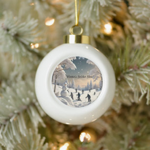 "Snowfall and Silence" Ceramic Ball Christmas Ornament
