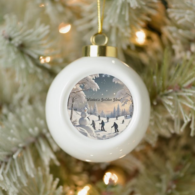 "Snowfall and Silence" Ceramic Ball Christmas Ornament (Tree)
