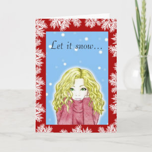 Snowfall Girl Holiday Greeting Card