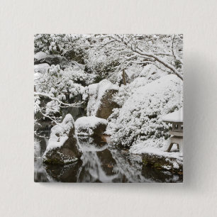 Snowfall in Portland Japanese Garden, 2 15 Cm Square Badge