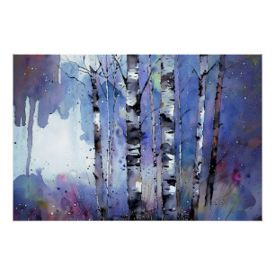 Snowfall in the Enchanted Birch      Poster