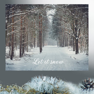 Snowfall in the winter forest  poster