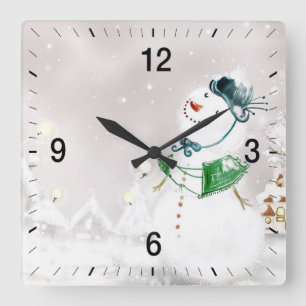 Snowfall on Christmas 1 Square Wall Clock